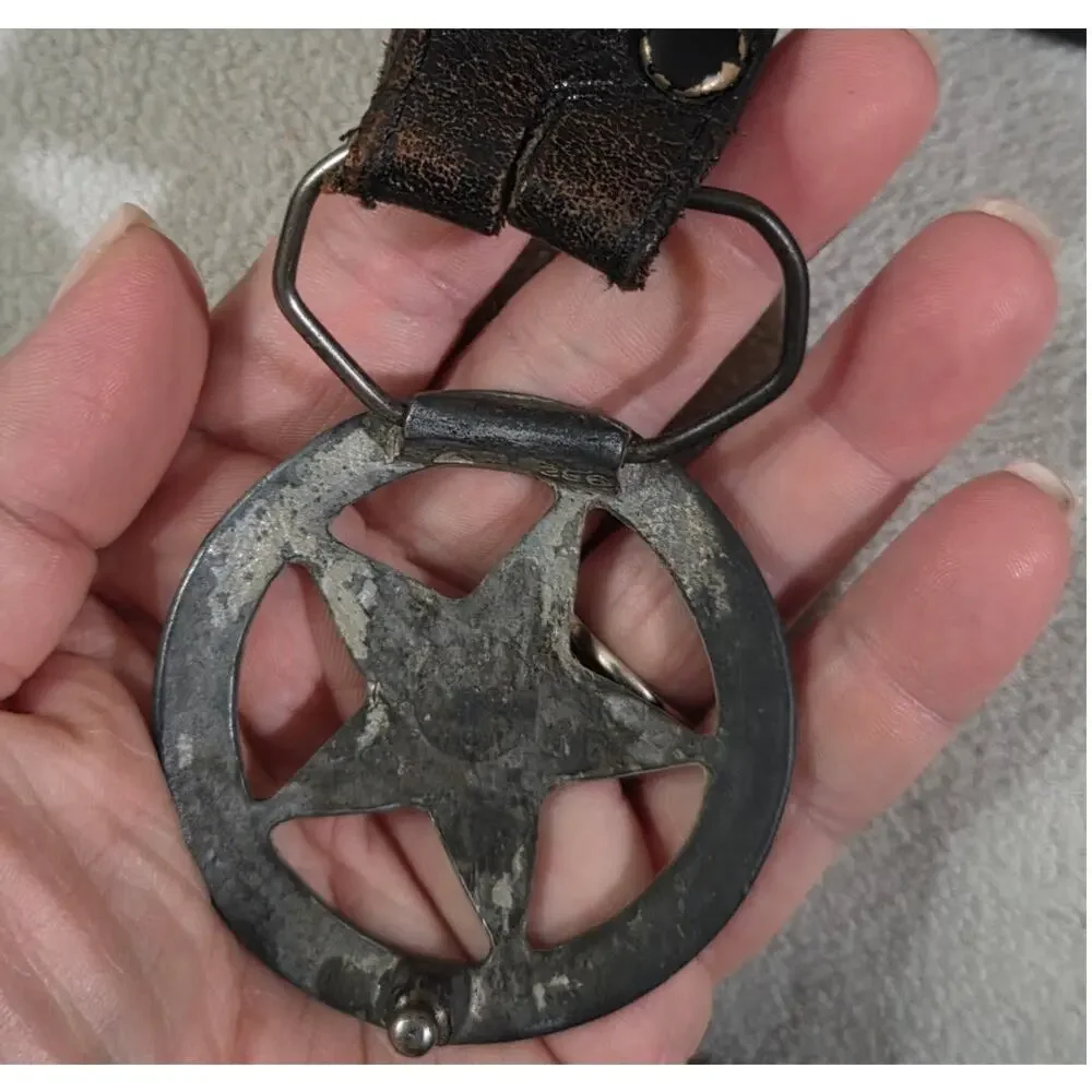 Vtg Western Leather BELT sz 46 Texas Star Belt Buckle Brown Silver